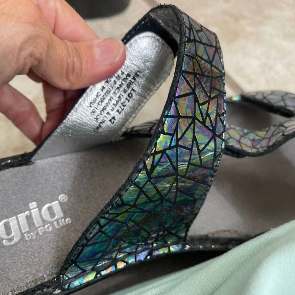 Alegria by PG Lite Womens Holographic Leather Wedge Sandals Black 42 USA 11.5-12